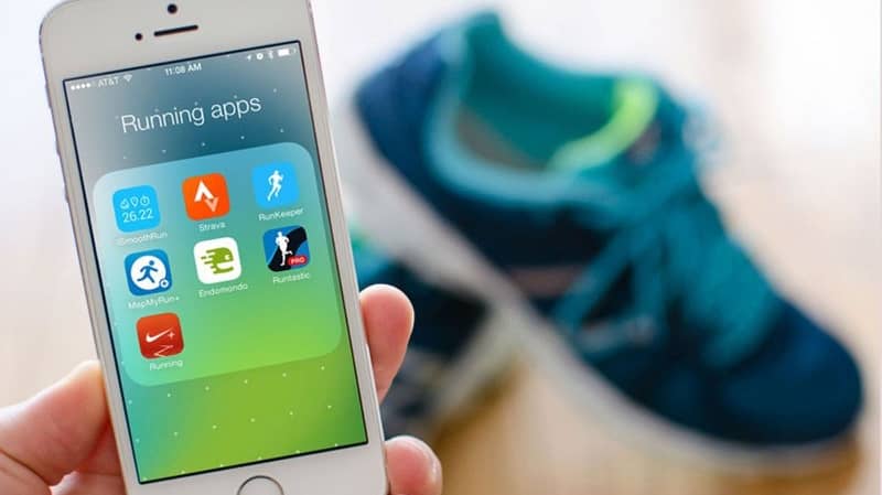 Aplicaciones móviles para fondo de entrenamiento de calzado deportivo.