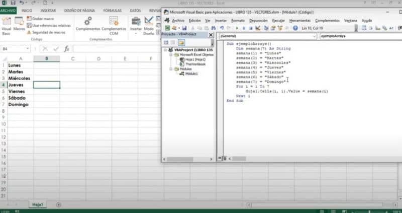 Configuración para agregar vectores en Excel