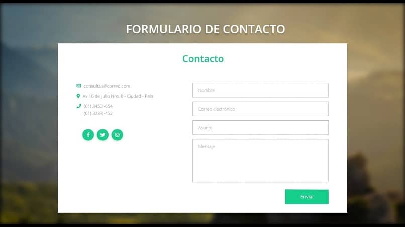campos del formulario de contacto